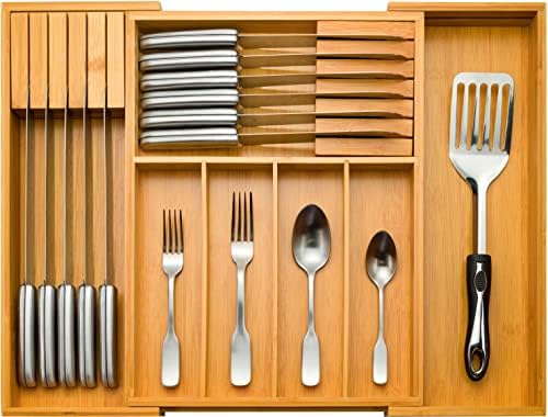 Utensil Drawer Organizer, Kitchen Silverware Organizer with Knife
