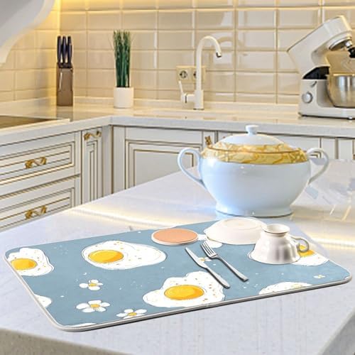 OTVEE Breakfast Egg Print Dish Drying Mat for Kitchen Counter