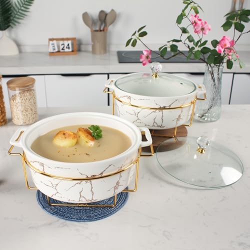8 Inch Round Ceramic Casserole Dish with Glass Lid, Set of 4