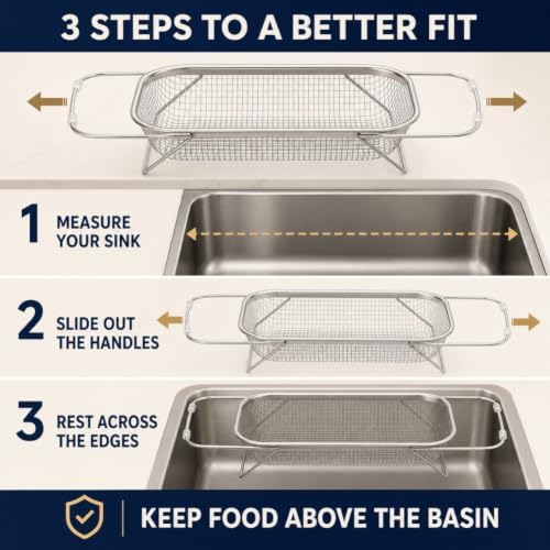 Stainless Steel Telescopic Drainer Basket with Adjustable Handles,S