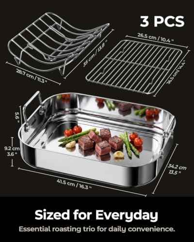 Stainless Steel Turkey Roasting Pan with rack, Up to 24 lb turkey