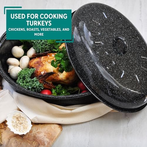 MIRRO 18 Inch Enamel Oval Roaster with Lid for Turkey, Black