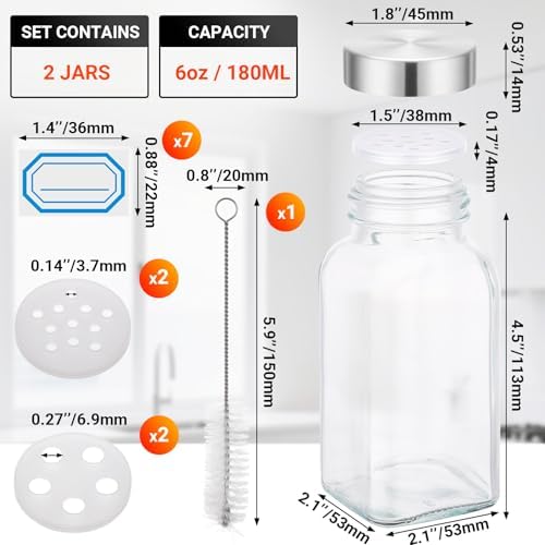 Segarty 6oz Spice Jar with Stainless Steel Shaker Lids, 2 PCS 180ml