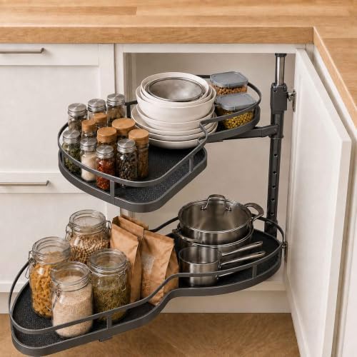 Blind Corner Cabinet Pull Out Organizer,Height-Adjustable 2-Tier Shelves