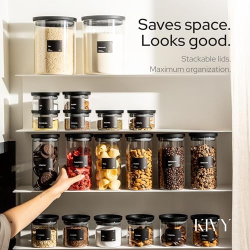KIVY Airtight Glass Jars with transparent Lids & Labels 3x 40oz