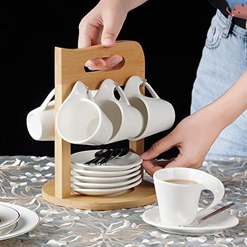 2.5oz Espresso Ceramic Cups Set of 6 with Saucers & Spoons