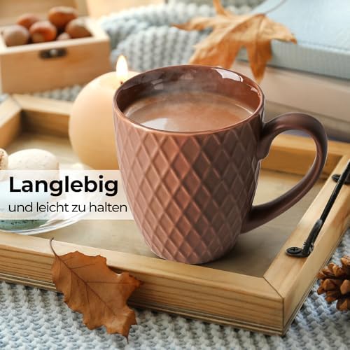 MIAMIO - Coffee Mugs Set of 6 (12 oz), Coffee Cups - Palmanova (Beige)