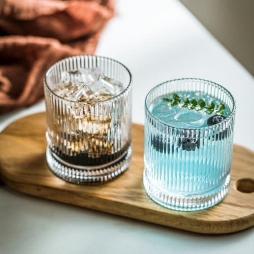 KEMORELA Ribbed Glassware Set of 8—4 Large Capacity Highball Glasses
