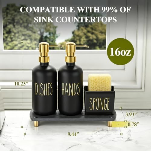 Cisily Kitchen Soap Dispenser Set Comes with Ceramics Sponge Holder