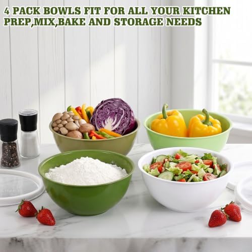 Greentainer 4-Piece Plastic Mixing Bowl Set with Lids for Kitchen