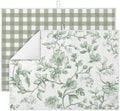 Domensi 2 Pack Gingham Sage Green Dish Drying Mat Floral Microfiber