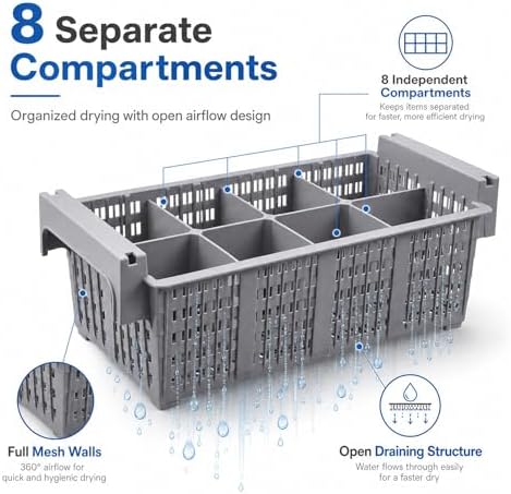 8 Compartment Plastic Silverware Drying Basket, Commercial Dish Rack