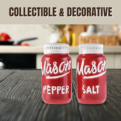 Mason Jar Red Salt and Pepper Shakers Set - Small and Cute Ceramic