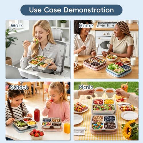 Tanjiae 25oz Stainless Steel Snack Box, Multi-Compartment Bento Boxes
