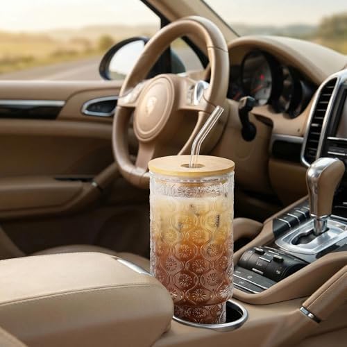 KUHNMARVIN 4Set Iced Coffee Glass Tumbler with Bamboo Lid and Glass