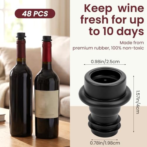 48 Pack Wine Stoppers Vacuum, Food Grade Silicone Wine Saver
