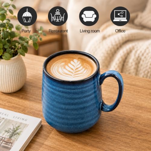 HASENSE Coffee Mugs Set of 4, 15 Ounce Porcelain Mug Set with Handle
