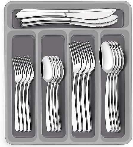 40-Piece Silverware Set with Organizer, EWFEN Heavy Duty Stainless