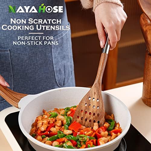 10-Piece Teak Wooden Utensil Set with Holder