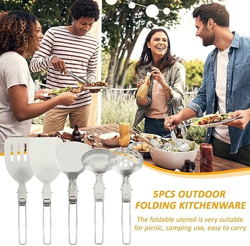 Camping Kitchen Utensil Set, 5Pcs Foldable Stainless Steel Outdoor