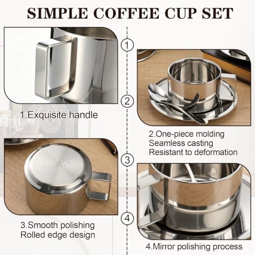 4 Pack Stainless Steel Coffee Cup Set 6 oz, 200 ml