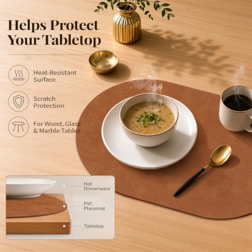 Homaxy Oval Heat Resistant Placemats Set of 6, Reddish Brown