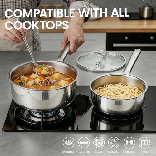 Cooker King 1.5 QT Sauce Pan, Tri-Ply Clad Stainless Steel Pot with