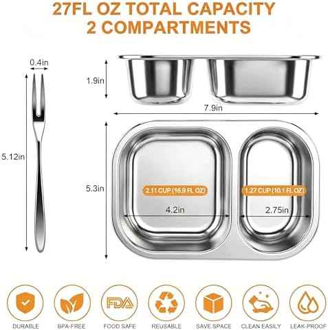 XIANKE Stainless Steel Bento Box Set, 3 Pack, 27oz