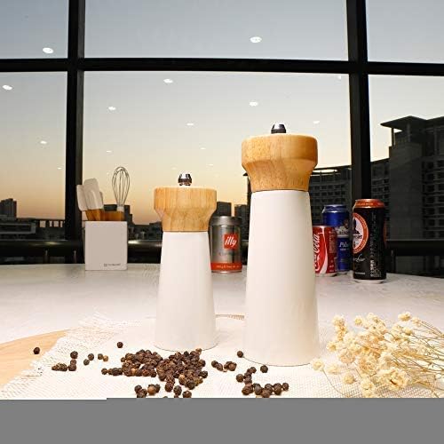 Salt and Pepper Grinders White Salt Shaker Wooden Pepper Salt Grinder Set - Image 5