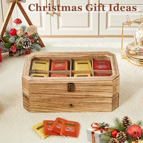 Tea Bag Organizer, Rust Wood 2 Layer Tea Box Organizer Storage