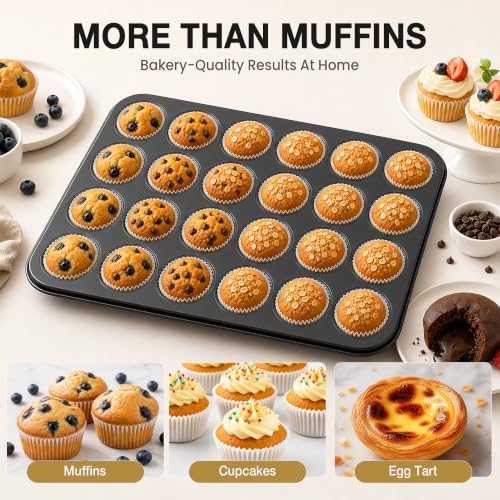 Parmedu 24 Cups Carbon Steel Muffin Pan Set with 200 Cupcake Liners, 1