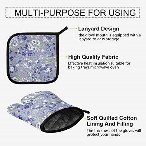 QMXO Summer Floral Flower Oven Mitts Quilted Cotton Lining Potholders