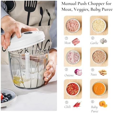 Pull‐String Manual Food Chopper with Sharp Blades, 900ml White