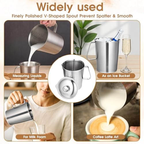 Stainless Steel Metal Pitcher with Lid 2 L 70 oz Measuring Cup with