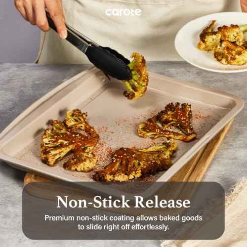 Carote 7Pieces Baking Pans Set Nonstick, Premium Carbon Steel Non Toxic Stackable Bakeware Sets for Kitchen, Scratch-Resistant, Oven Bake Sheets for Baking, Cake Pan, Roasting Pan, Muffin Pan, Brown