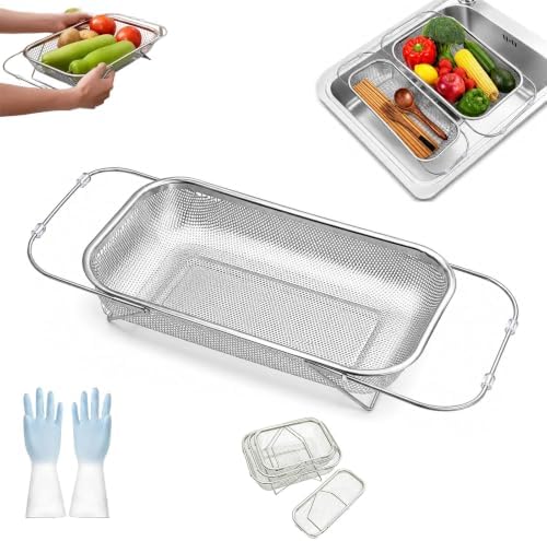 Stainless Steel Telescopic Drainer Basket, Expandable Sink Colander,S