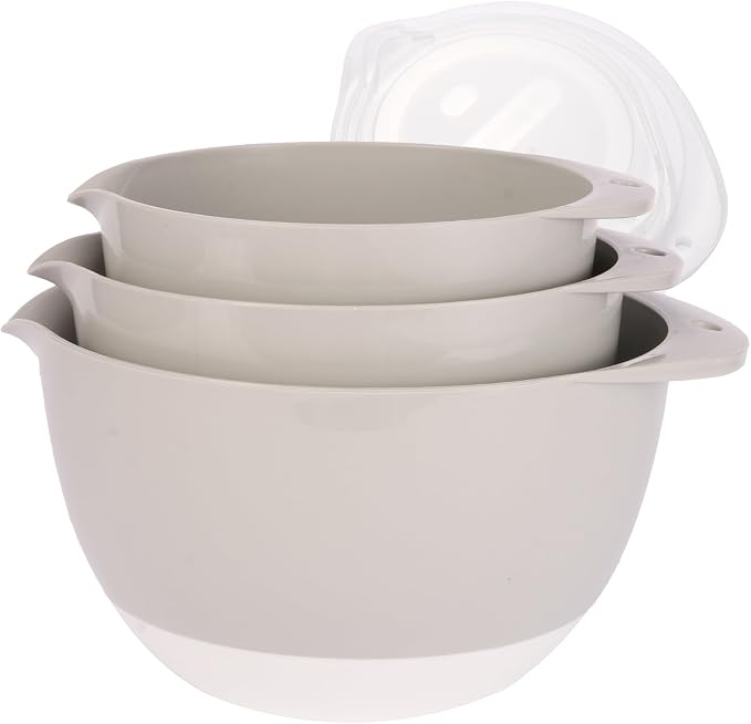 3 Plastic Mixing Bowls with Lids, Pour Spout, 4.8in Deep Baking Mixing Bowl Set by JCXivan