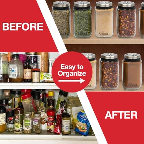 Adjustable Glass Spice Jars (Set of 6) with 6 Pouring Sizes- Stainless