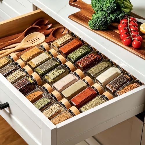 Spice Drawer Organizer, Clear Acrylic Slanted Spice Rack, Adjustable