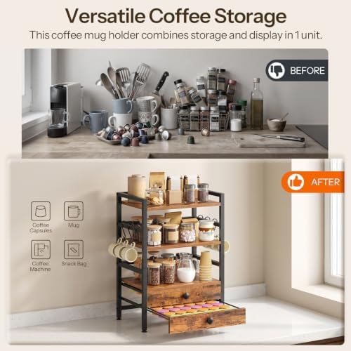 HOOBRO 5-Tier Coffee Mug Holder, Coffee Bar Organizer for Countertop