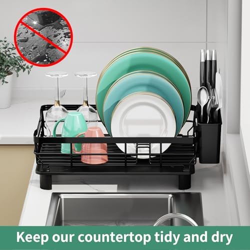 MOUKABAL Dish Drying Rack with Drainboard, Black