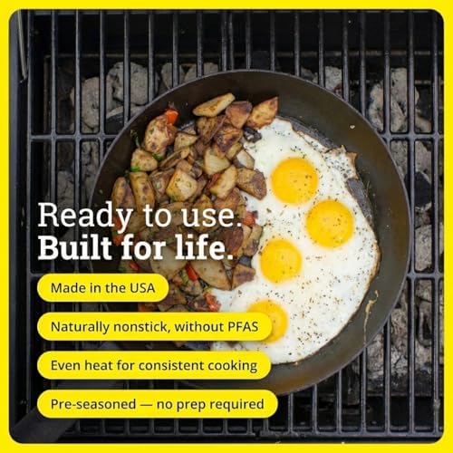 Lodge Pre-Seasoned Carbon Steel Skillet, Long Handle, 12 Inches