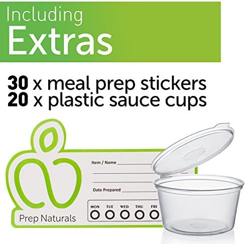 PrepNaturals 4 Pack 34oz Glass Meal Prep Containers - 3 Compartments