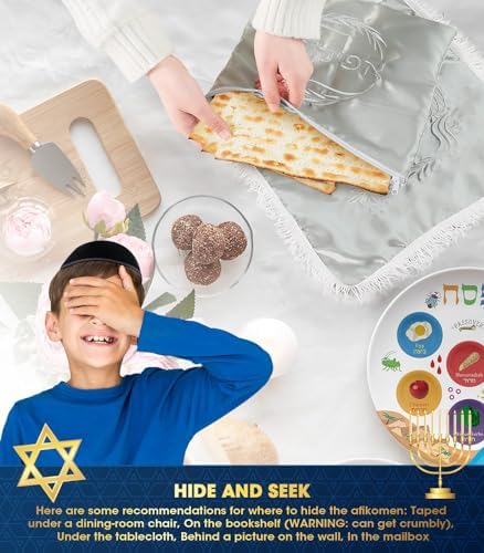 AceList Passover Matzah Cover & Afikomen Bag, 15 in Satin, Silver