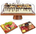 Acacia Wood Cake Stand with Lid,2-in-1 Large Rectangular Cake