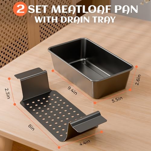 TLAZZ 2 Pack Meatloaf Pan with Drain Tray for Pound Cake Bacon