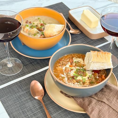 Mora Ceramic Artisan Matte Bowls For Kitchen 28oz - Bowl Set of 4