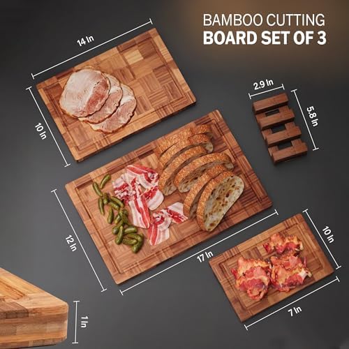 Bamboo Cutting Board Set of 3 in Large, XL and XXL Sizes, Heavy Duty