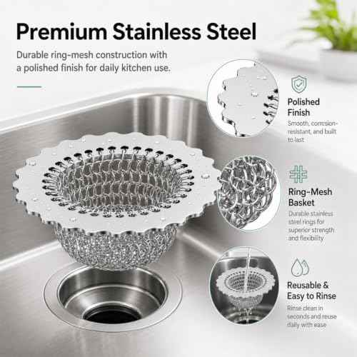 Kitchen Sink Drain Strainer and Stopper Combo, 304 Stainless Steel