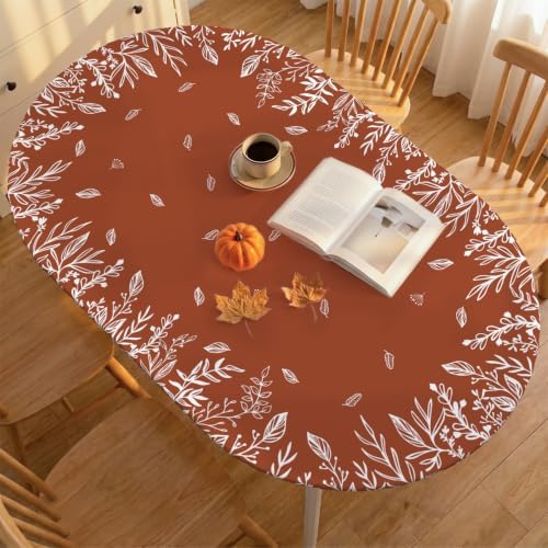 Horaldaily Fall Fitted Tablecloth for 64x44 Inch Oval,Wild Flowers